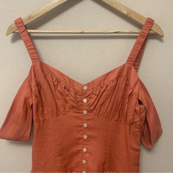 Anthropologie Off-The-Shoulder Linen Mini Dress Size Medium - Picture 6 of 16